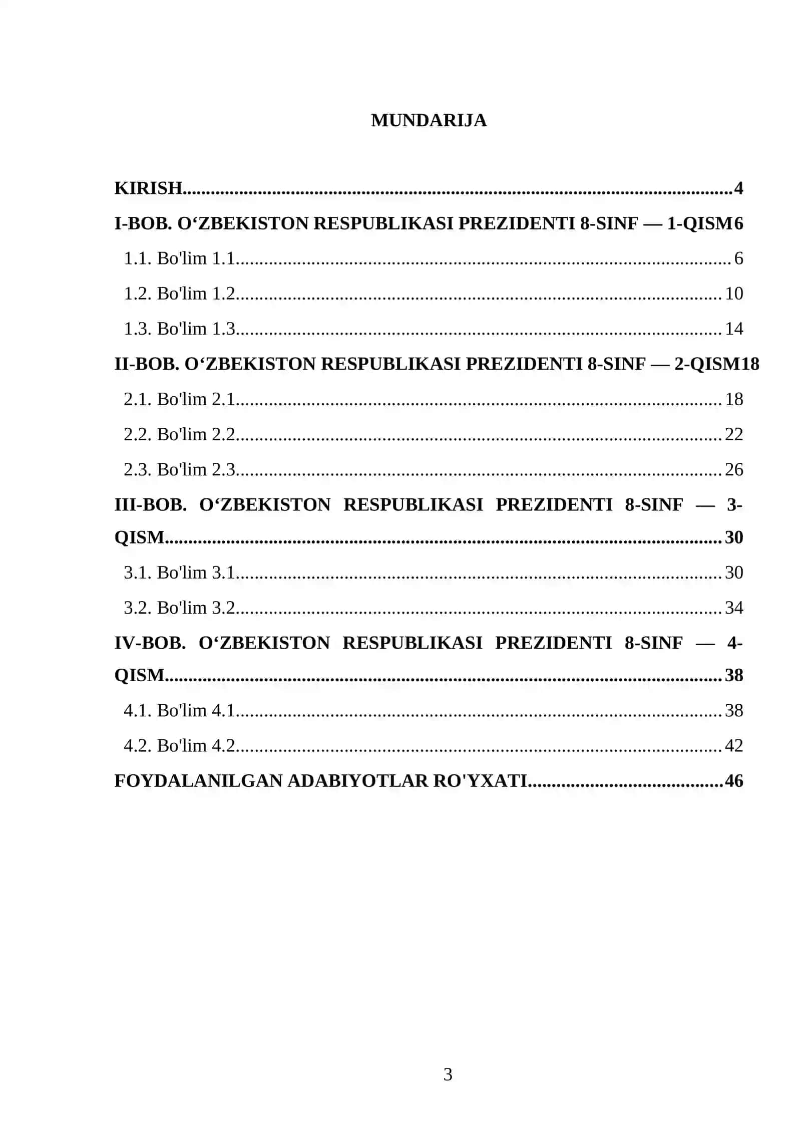 O‘ZBEKISTON RESPUBLIKASI PREZIDENTI 8-SINF 3
