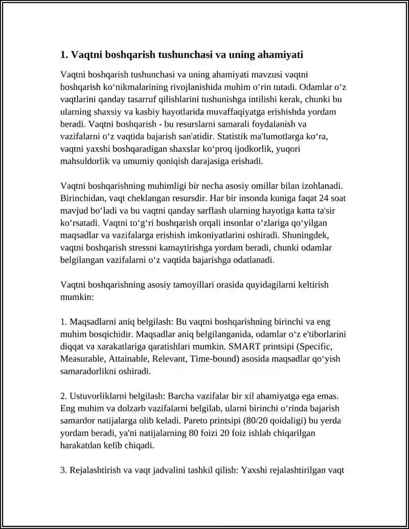 VAQTNI BOSHQARISH (TIME MANAGEMENT) KO‘NIKMASI VA UNI RIVOJLANTIRISH YO‘LLARI 3