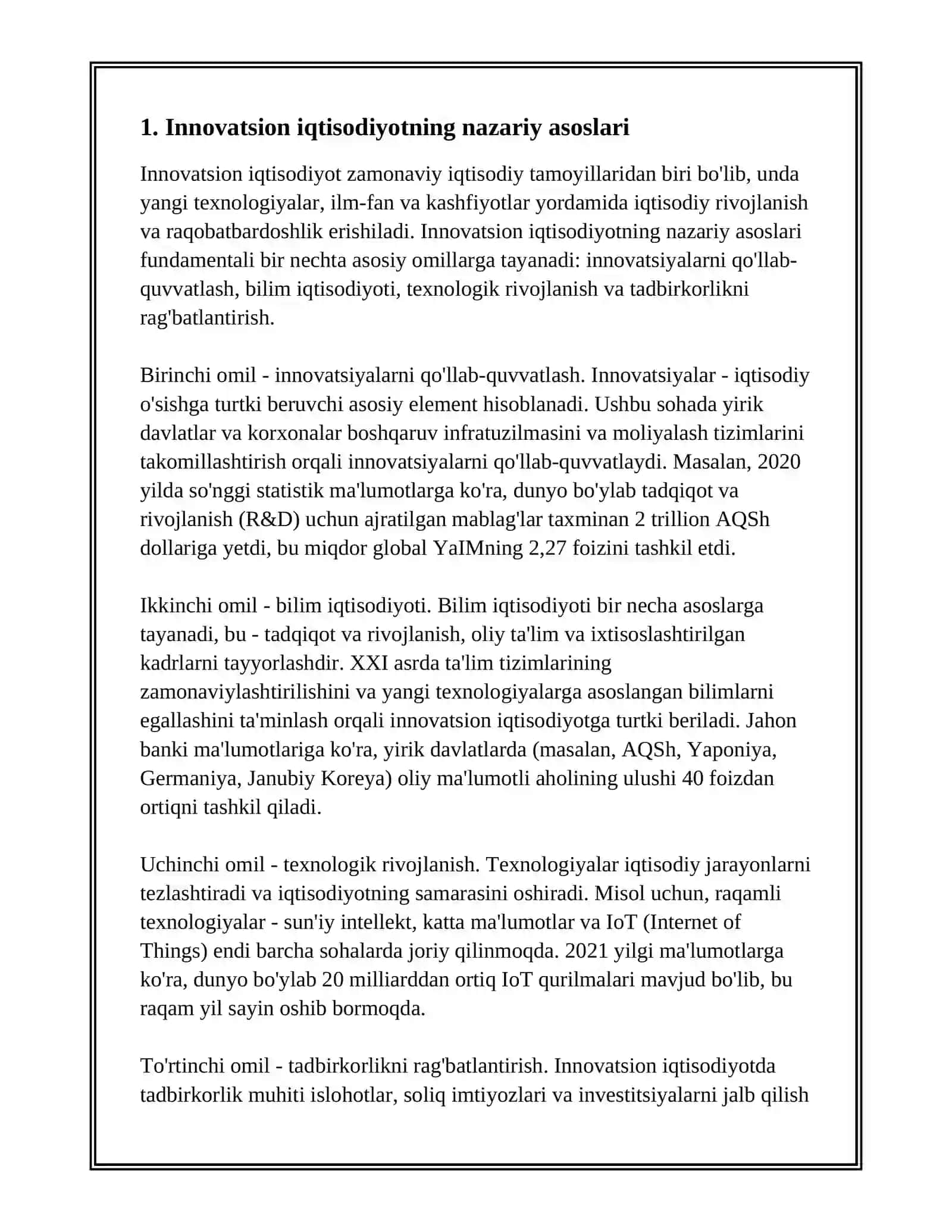 O‘ZBEKISTON IQTISODIYOTIDA INNOVATSIYALARNING RIVOJLANISH ISTIQBOLLARI 3