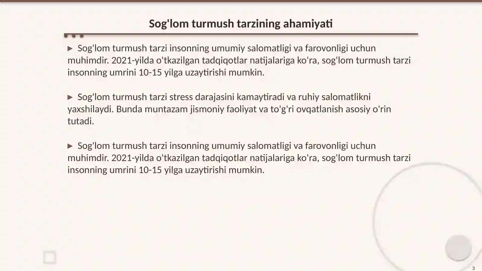 MTTlarda soĝlom turmush tarzini tarĝibot qilish 3