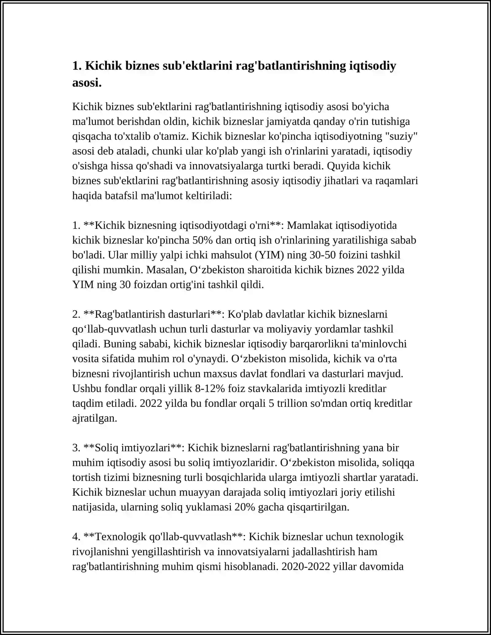 IQTISODIYOTNI MODERNIZATSIYALASH SHAROITIDA KICHIK BIZNES SUB'EKTLARINI SOLIQLAR ORQALI RAG'BATLANTIRISH 3