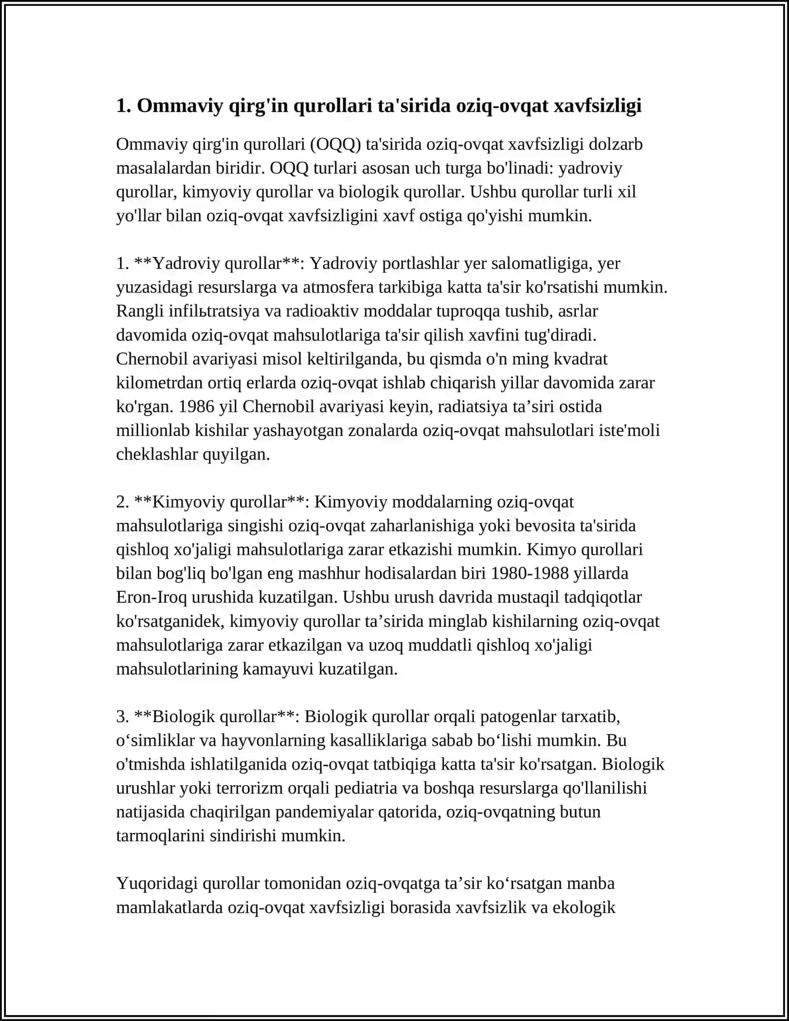 OMMAVIY QIRG'IN QUROLLARI QO'LLANILGAN SHAROITDA OVQATLANISH VA SUV TAMINOTI USTIDAN SANITARIYA NAZORATI 3