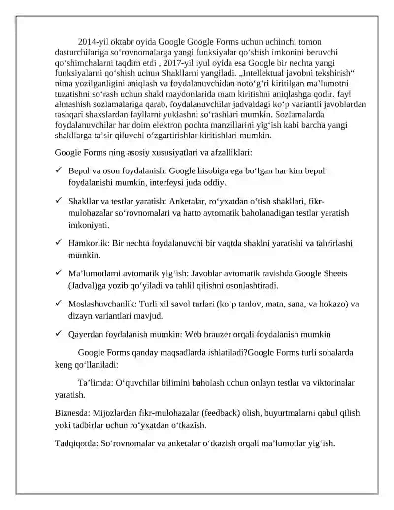 GOOGLE FORMSDA SO’ROVNOMA TAYYORLASH 3