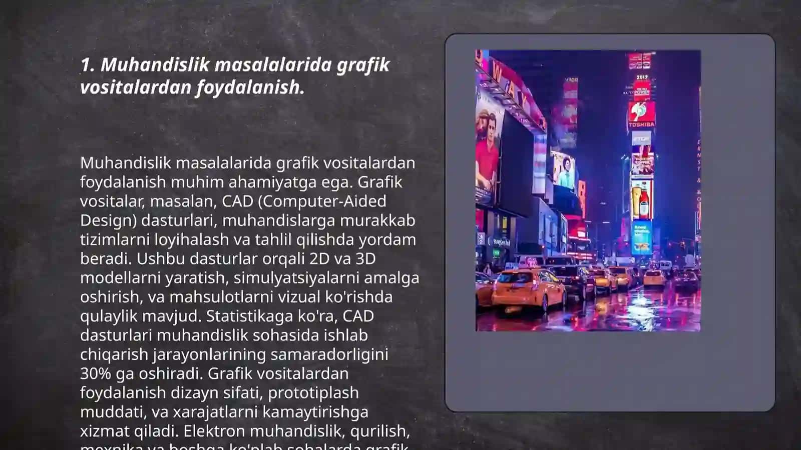 Muhandislik masalalarini yechish dasturlash tizimlari yordamida grafik va multimedia imkoniyatlaridan foydalanish 3