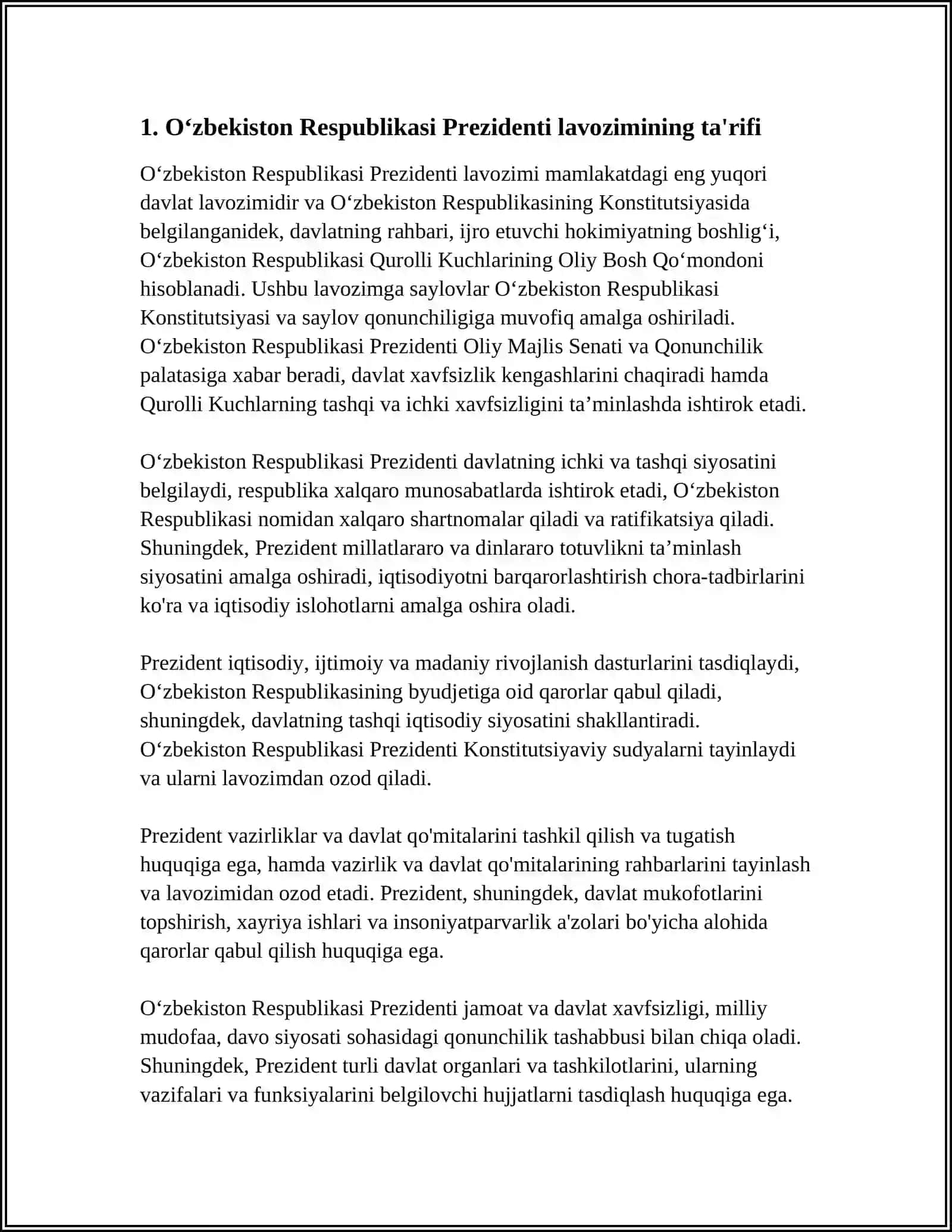 O‘ZBEKISTON RESPUBLIKASI PREZIDENTINING KONSTITUTSIYAVIY MAQOMI 3