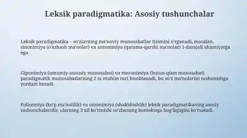 Leksimalar paradigmatikasi 3