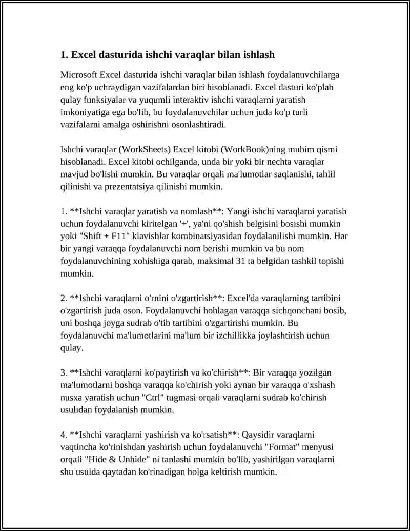 EXCEL DASTURIDA ISHLASH VA MATN YARATISH 3