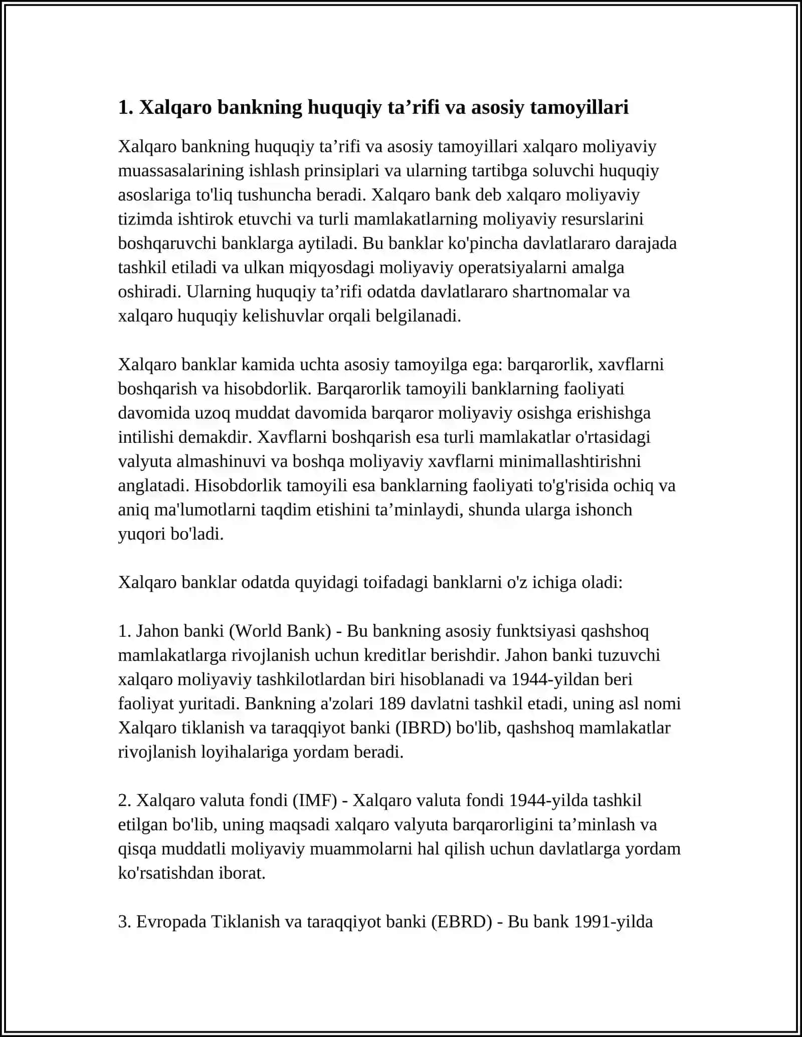 XALQARO BANKLARNING HUQUQIY MAQOMI VA TURLARI 3