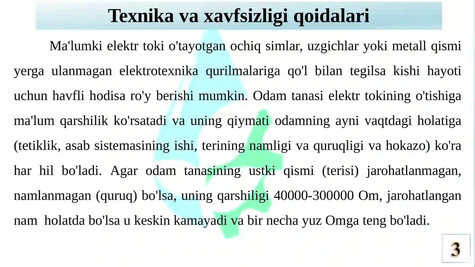 Elektr texnika va elektronika texnikaxavfsizligi qoidalari 3