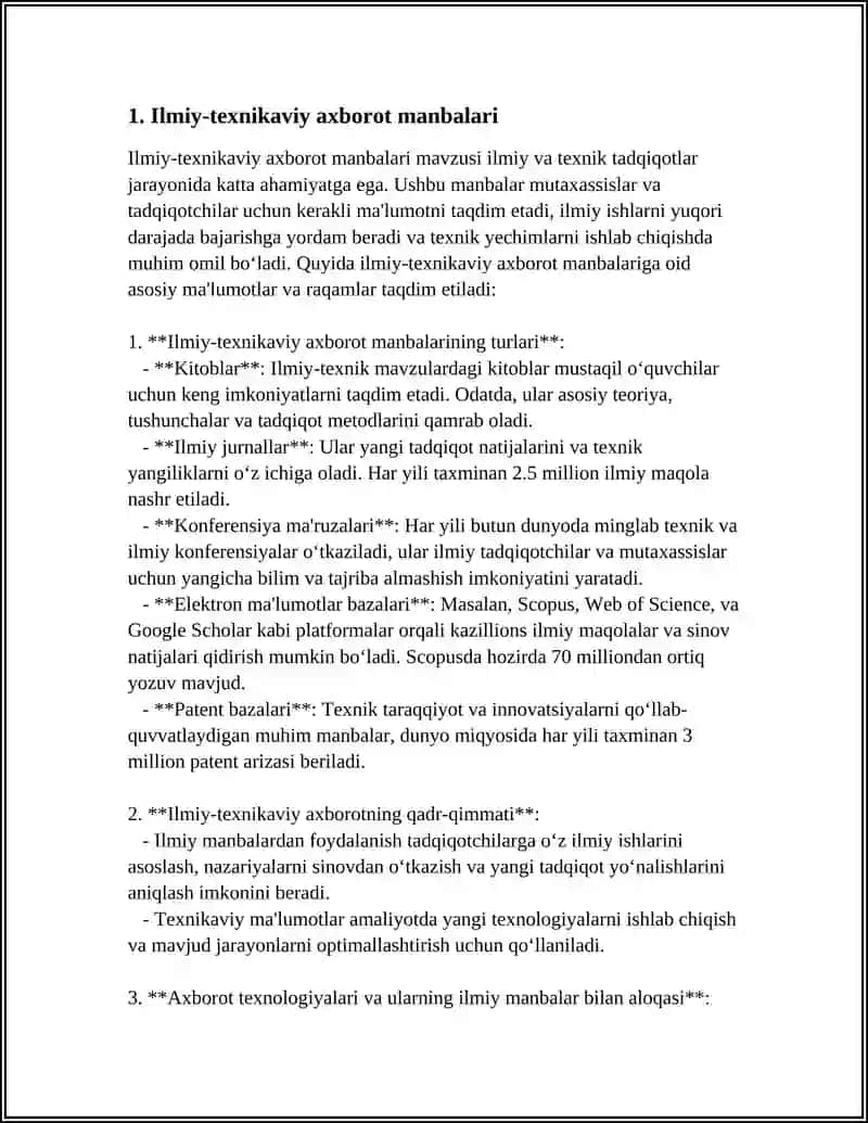 ILMIY-TEXNIKAVIY AXBOROTNI IZLASH.ILMIY TADQIQOT ISHLARINING TURLARI 3