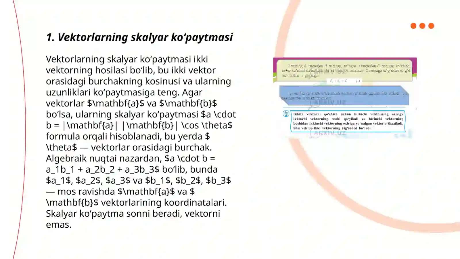 Vektorlarning skalyar,vektor, aralash koʻpaytmasi 3