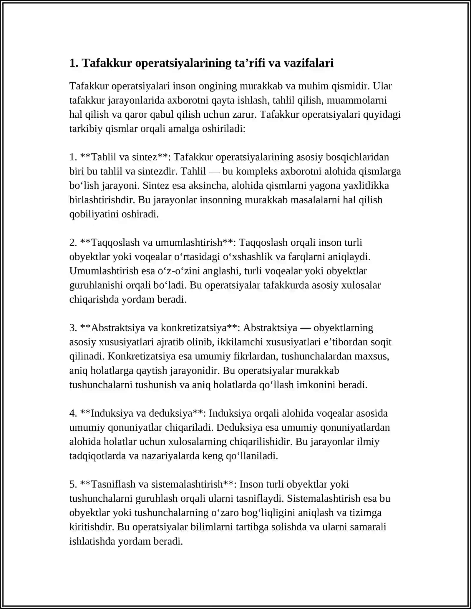 TAFAKKUR OPERATSIYALARI, TAFAKKUR SHAKLLAR, TURLARI 3
