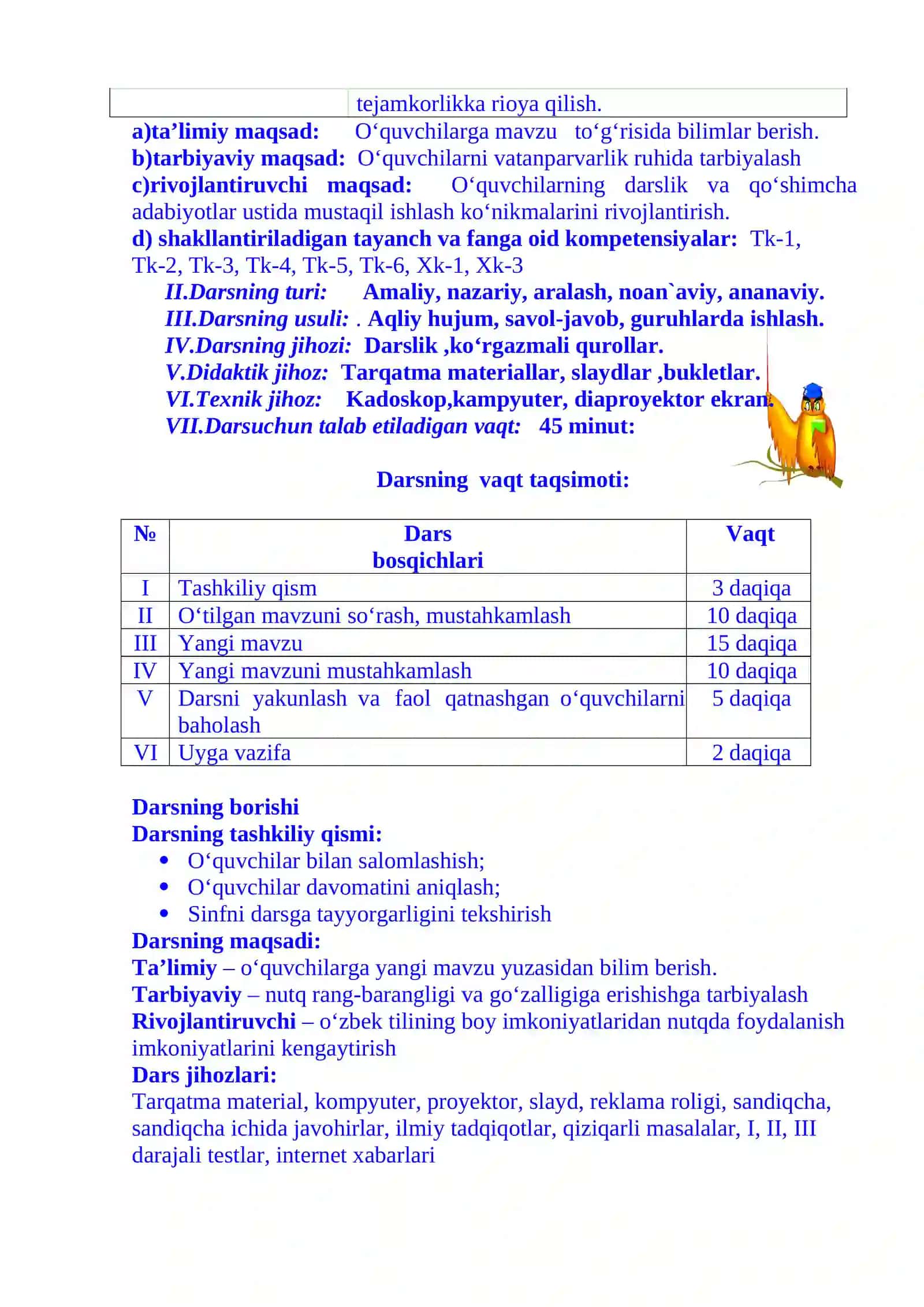 2-sinf ona tili Mening shirin suhbatlarim dars ishlanma 3