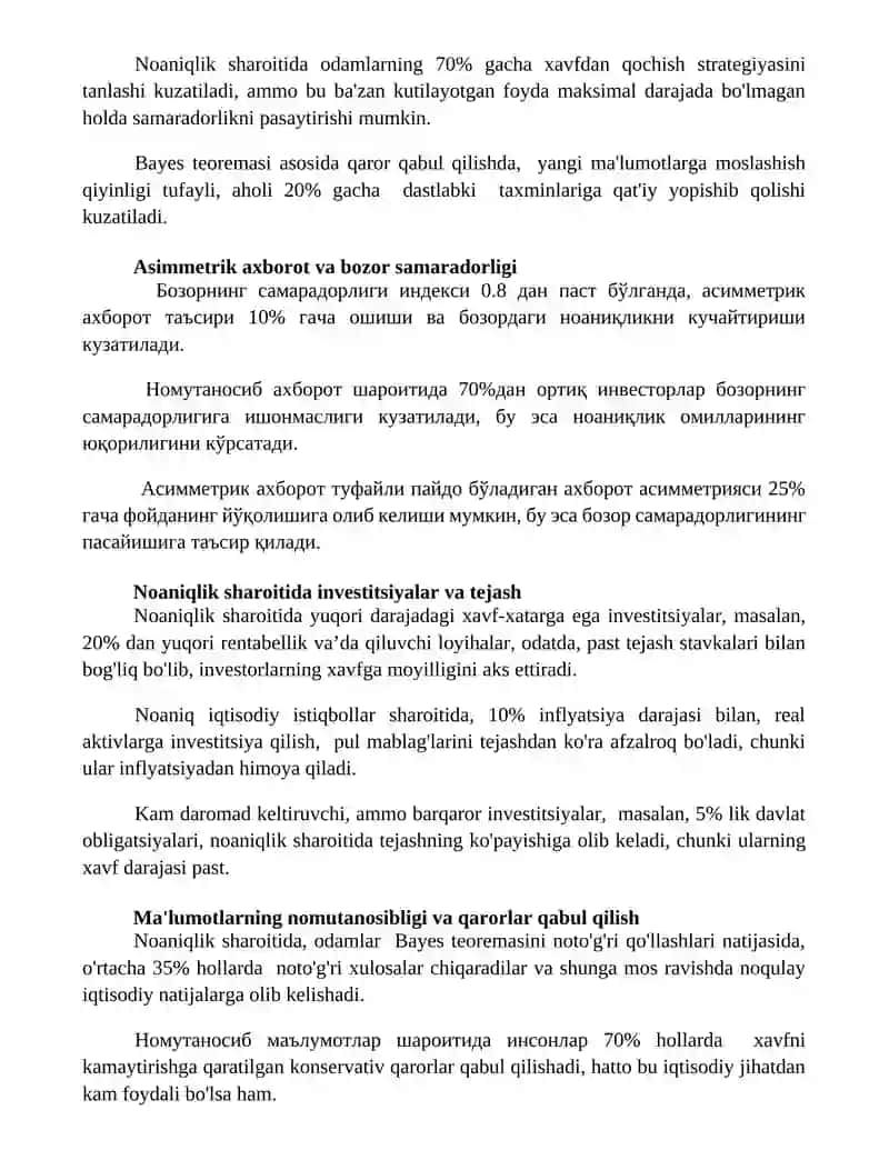 Noaniqlik sharoitida iqtisodiy hatti-harakatlar bo'yicha paradokslar 3