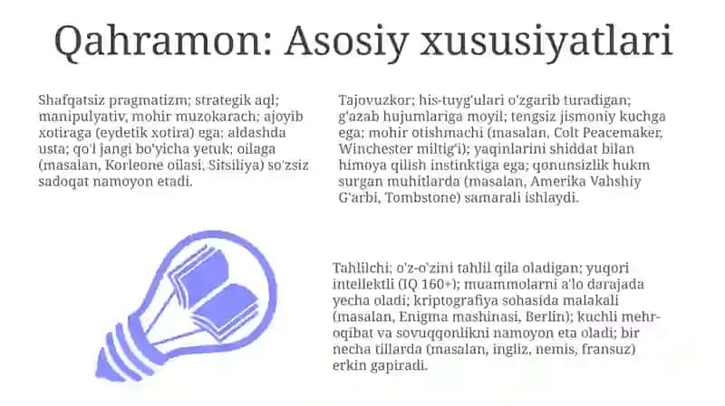 Qahramon: Asosiy xususiyatlari 3
