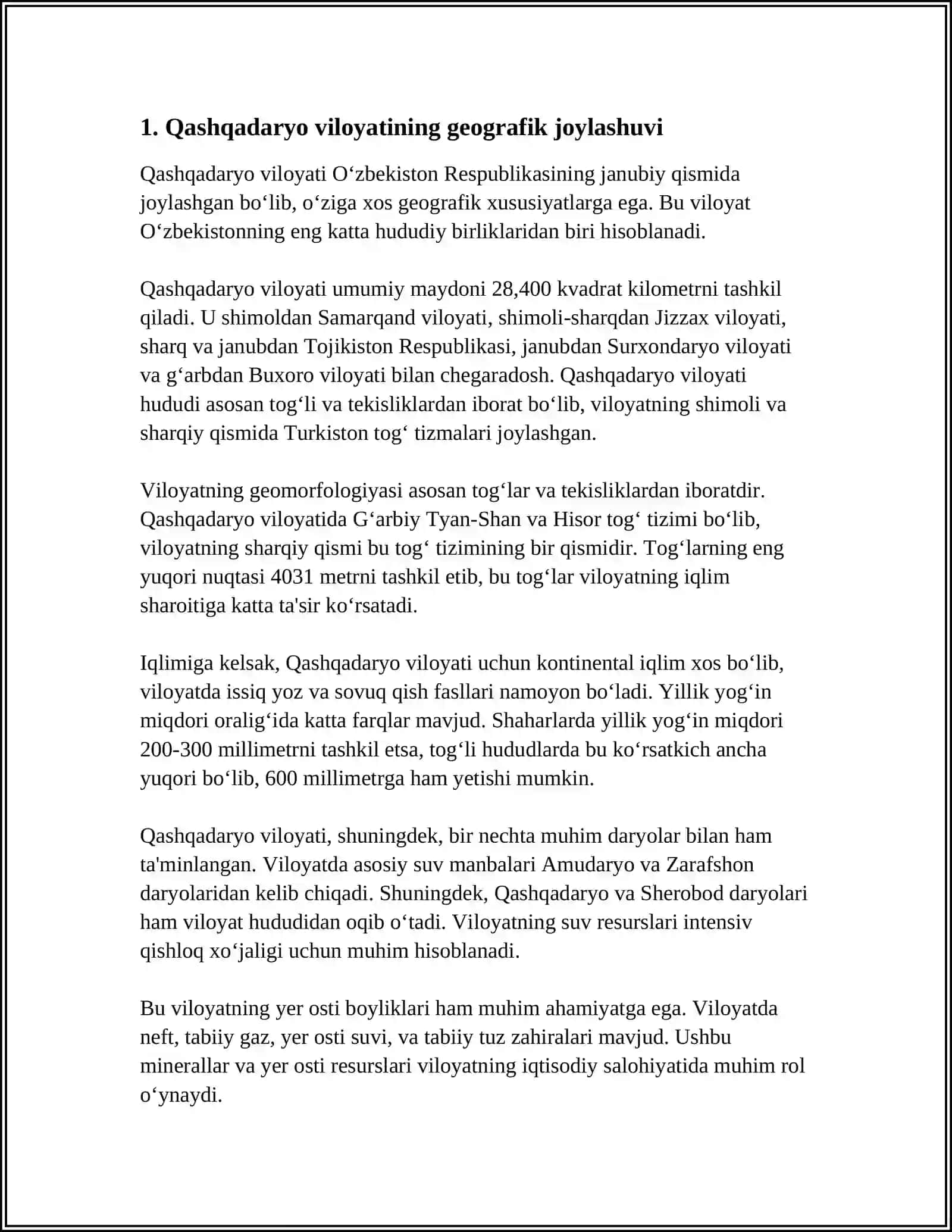 MUSTAQIL ISH Mavzu: QASHQADARYO VILOYATI 3
