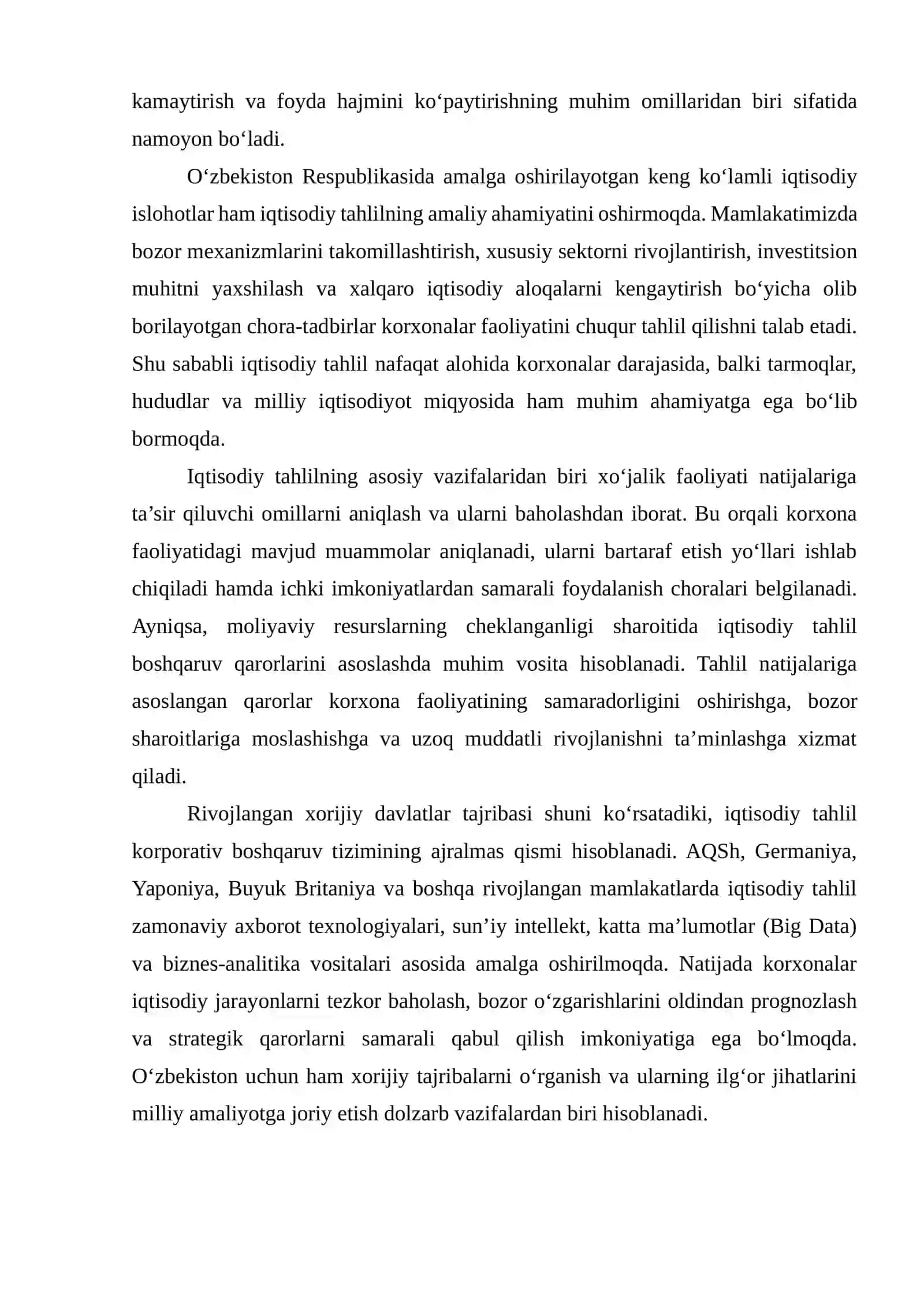MAHALLIY VA XORIJIY TAJRIBADA IQTISODIY TAHLILNING O‘RNI 3