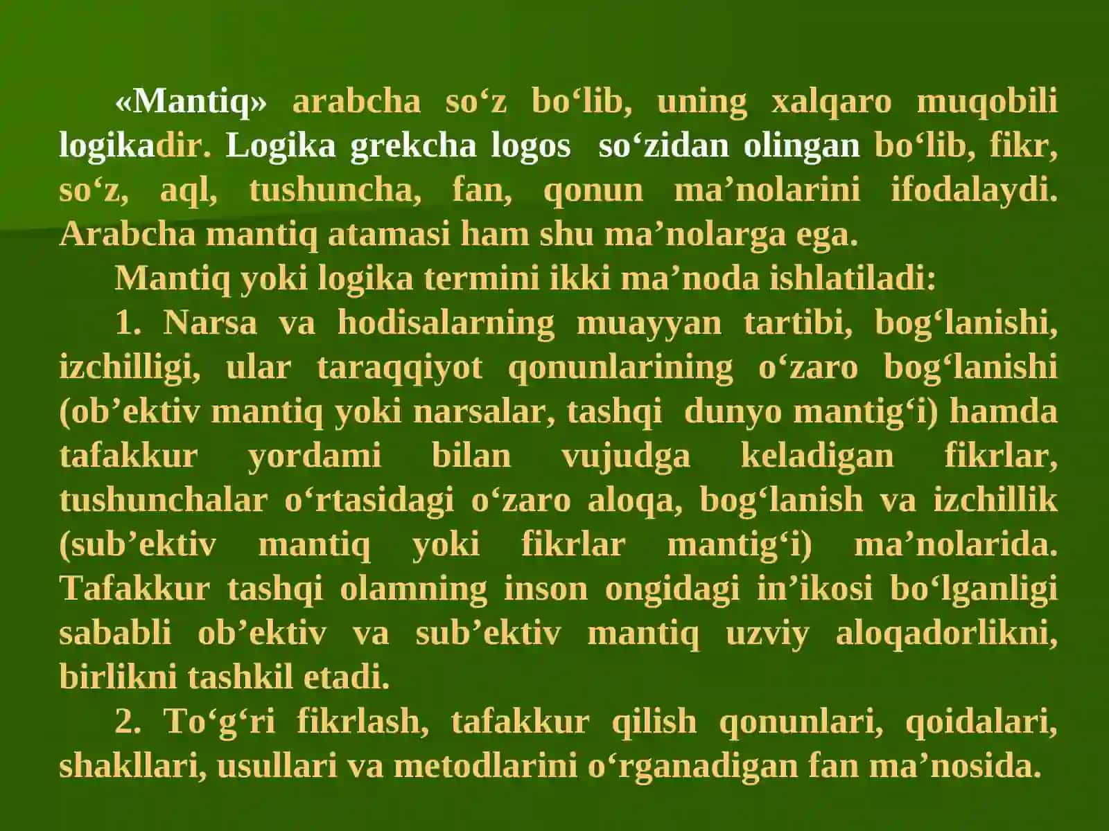 Mantiq ilmining predmeti, asosiy qonunlari 3
