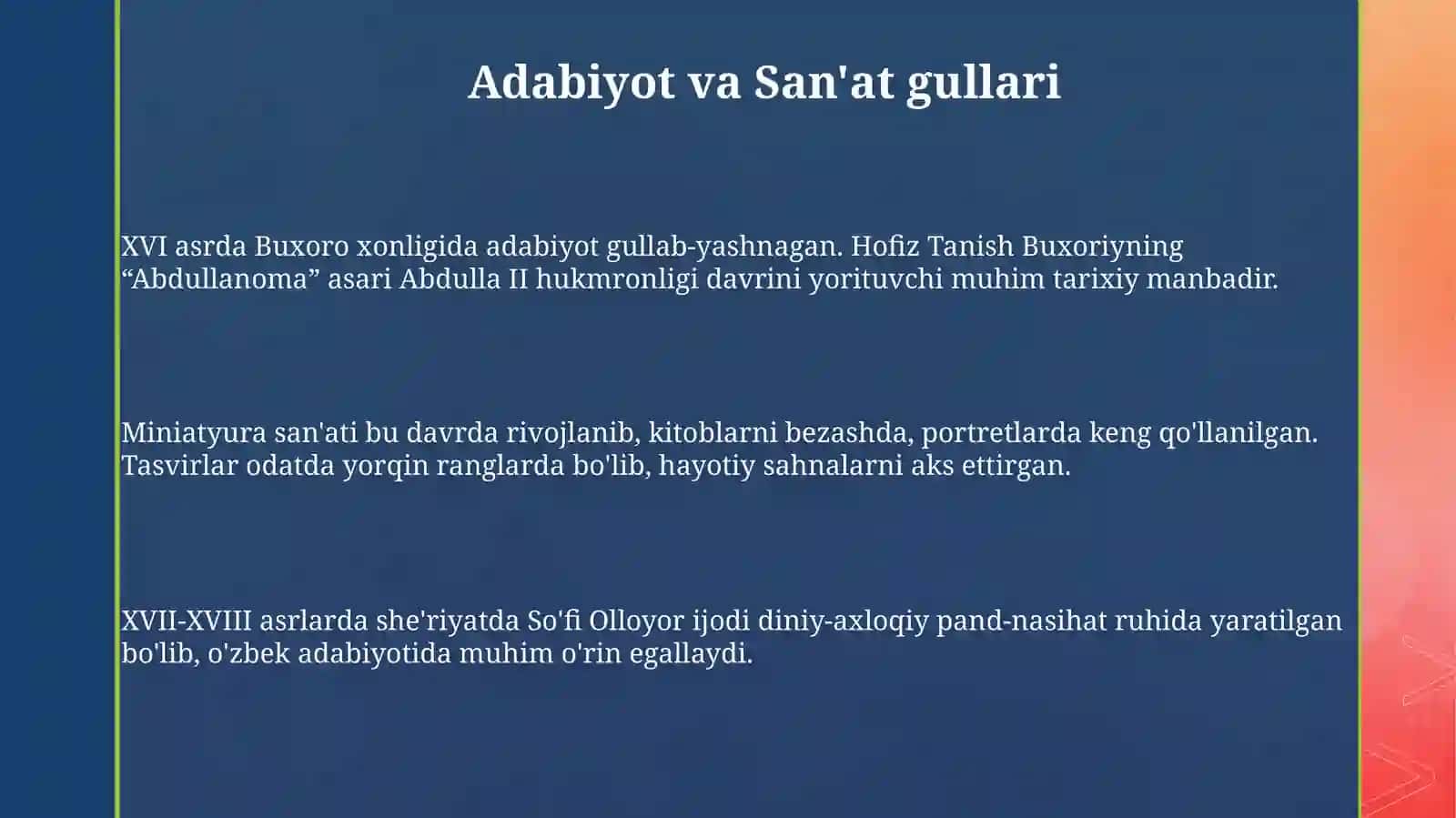 Buxoro xonligida madaniyat gullash davri 3