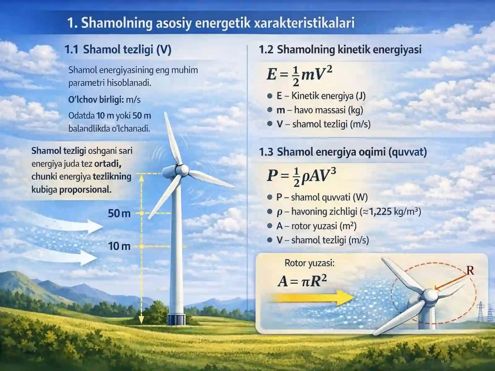 Shamolning energetik xarakteristikalari va ularning hisoblash usullari 3