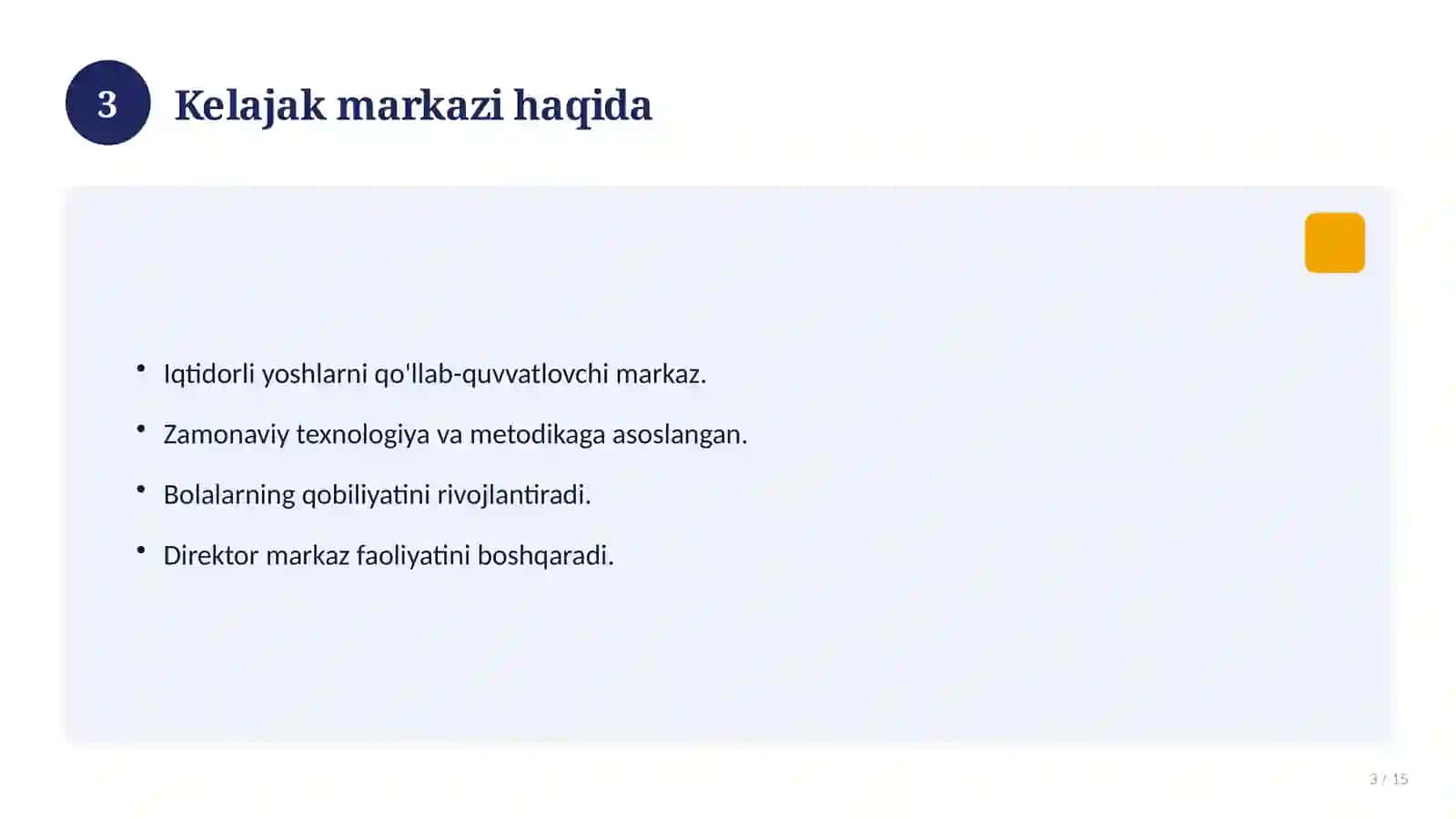 Kelajak markazi direktori lavozimi: kirish testlari 2026 3