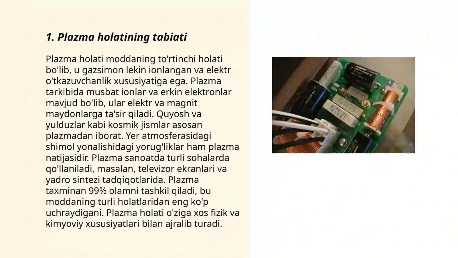 Plazma hosaalari va qoʻllanilishi.Termoelektrik hodisalari 3