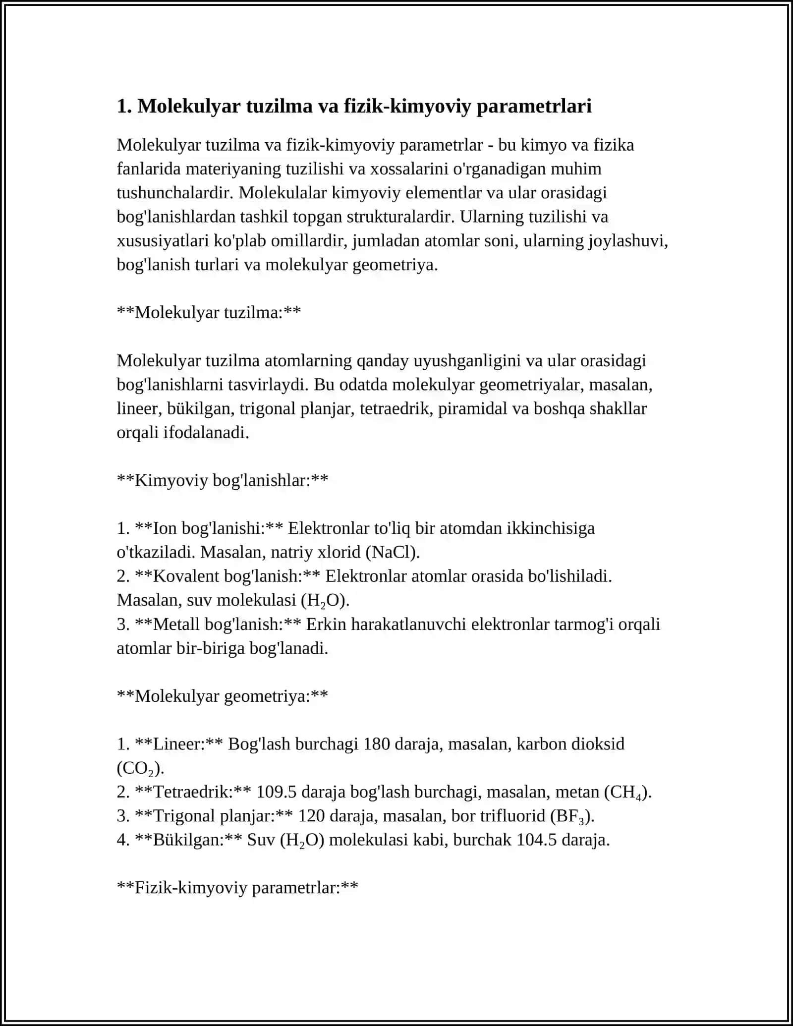 OʻRGANILMAGAN BIRIKMALARNI FIZIK KIMYOVIY PARAMETRLARINI BASHORAT QILISH 3