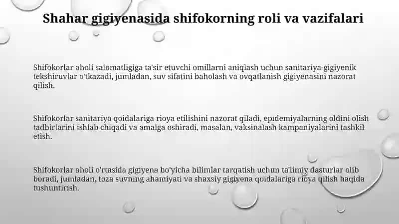 Kommunal gigiena fanini òrganishda shifokorni vazifalari 3