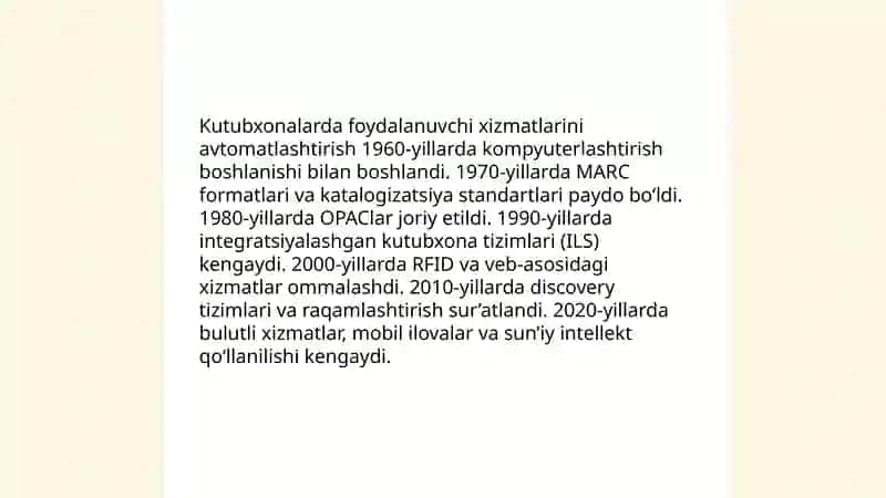 Kutubxonalarda foydalanuvchi xizmatlarini avtomatlashtirish 3