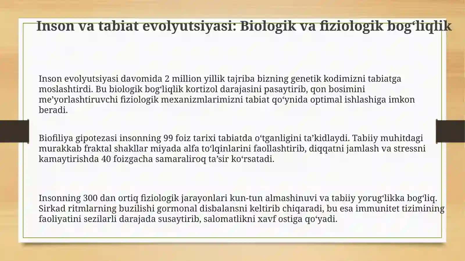Tabiat va inson evolyutsiyasi: Biologik va psixologik bog‘liqlik 3