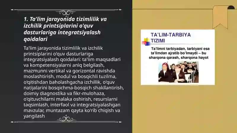 Ta'limning tizimlilik va izchilik prinsiplari amalga oshirish qoidalarini 3