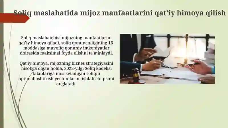 Sudda mijozning maqsadini ko'zlab vakillik qilishda soliq maslahati bo'yicha xizmatlar ko'rsatish 3