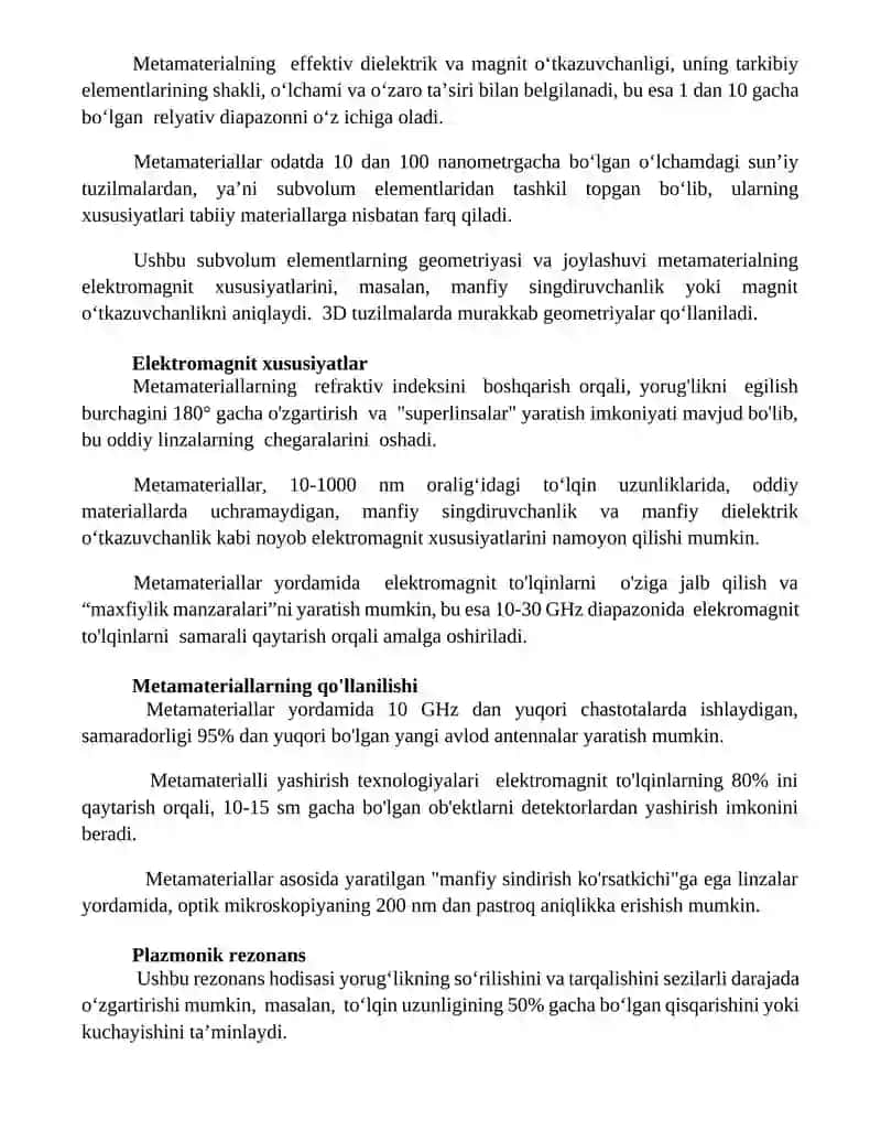 Metamateriallar va ularning oʻziga xos xususiyatlari 3