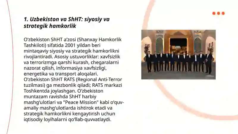 Uzbekiston va ShHT: siyosiy va strategik hamkorlik 3
