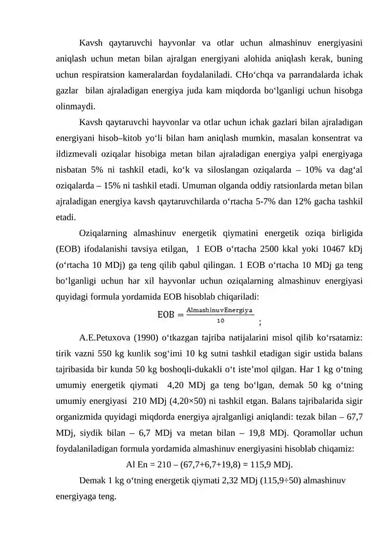 Oziqalarning to‘yimliligini almashinuv energiyasi bo‘yicha aniqlash 3