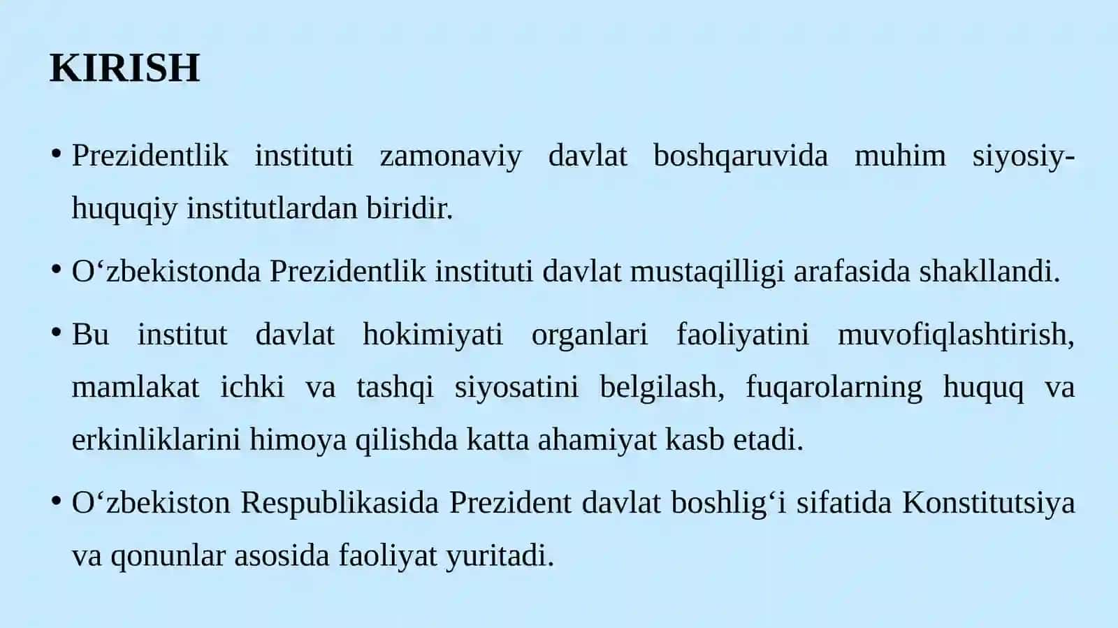 O‘zbekiston Respublikasida Prezidentlik institutining vujudga kelishi va rivojlanishi. 3