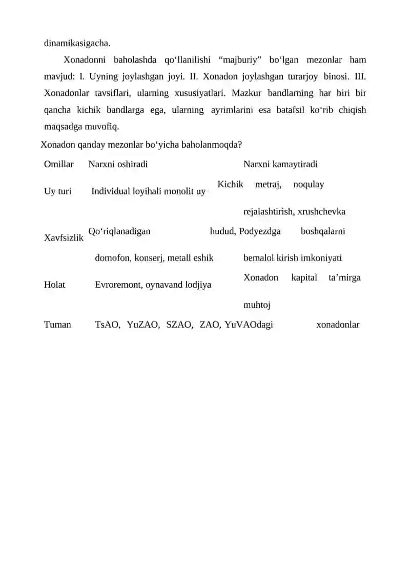 Shaxsiy uy-joylarning tiklanish qiymatini baholashning o`ziga xos xususiyatlari 3