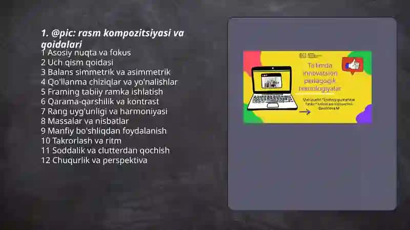 Rasmning kompozitsiyasi, ranglari, formatlari 3
