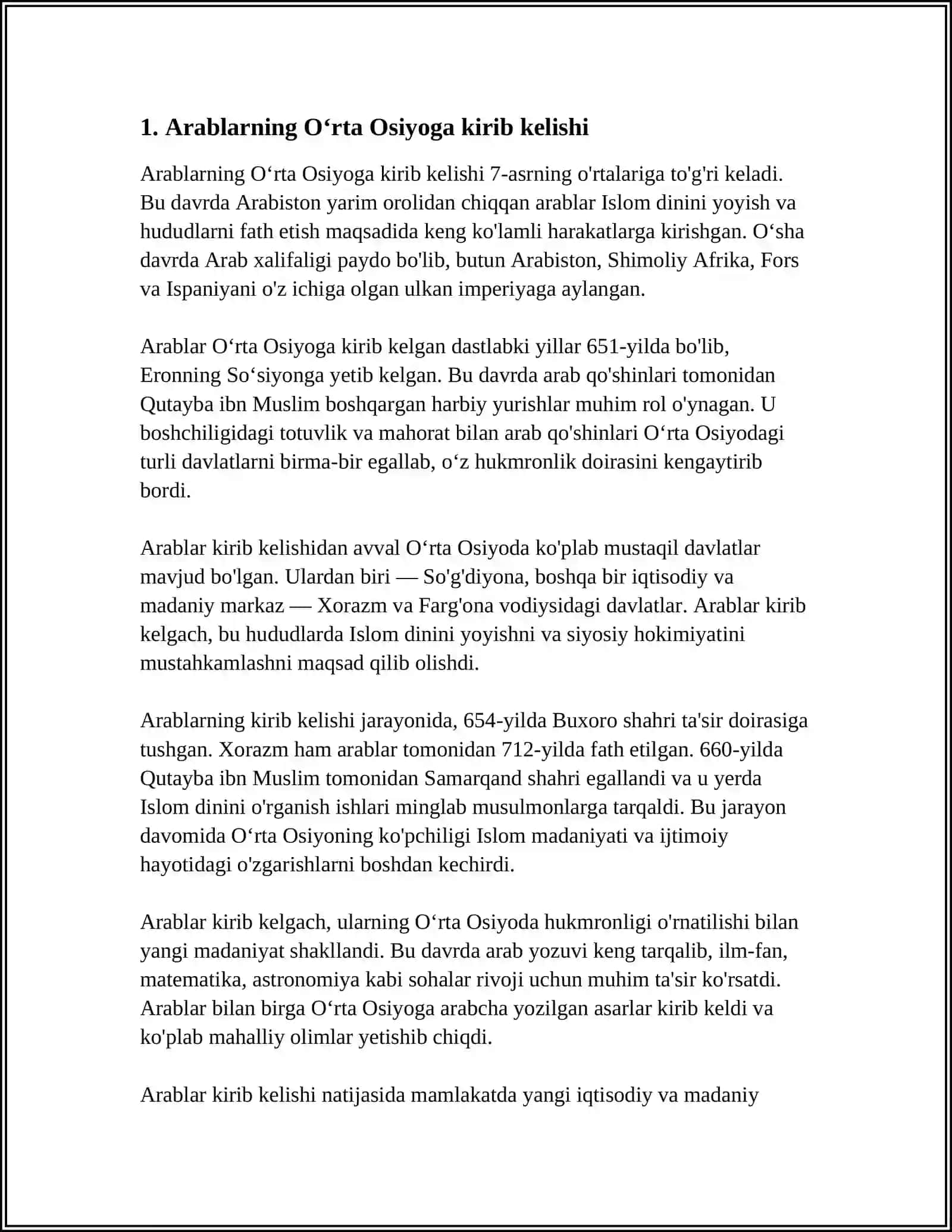 ARABLARNING OʻRTA OSIYONING ISTILO QILISHI 3