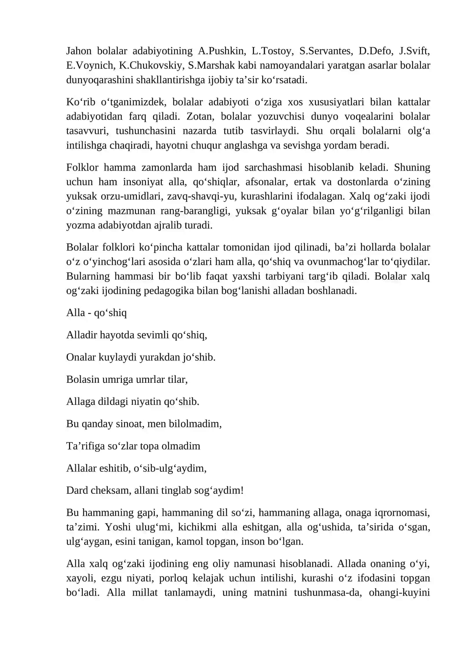 O‘zbek bolalar adabiyoti va folklorining mumtoz adabiyot namunalari bilan bog‘liqligi 3