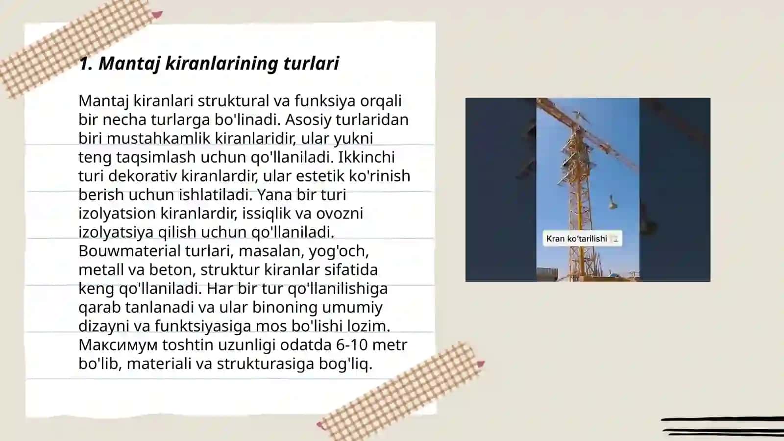 Mantaj kiranlari va kranlarni joylashtirish 3