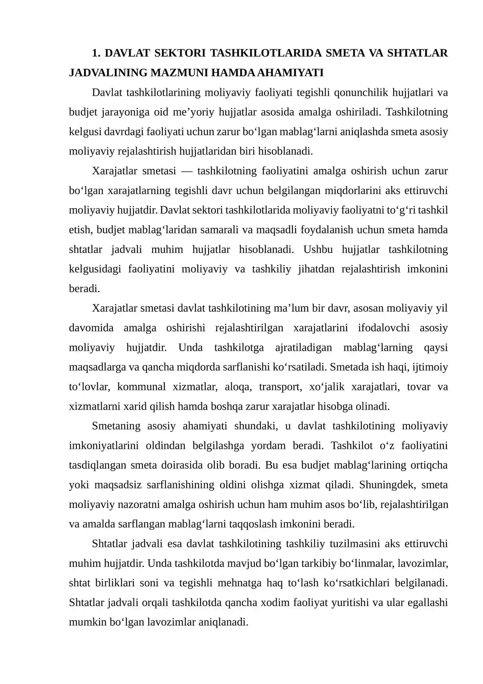 DAVLAT SEKTORI TASHKILOTLARIDA SMETALAR HAMDA SHTATLAR JADVALINI TUZISH, TASDIQLASH VA TAQDIM ETISH TARTIBI 3