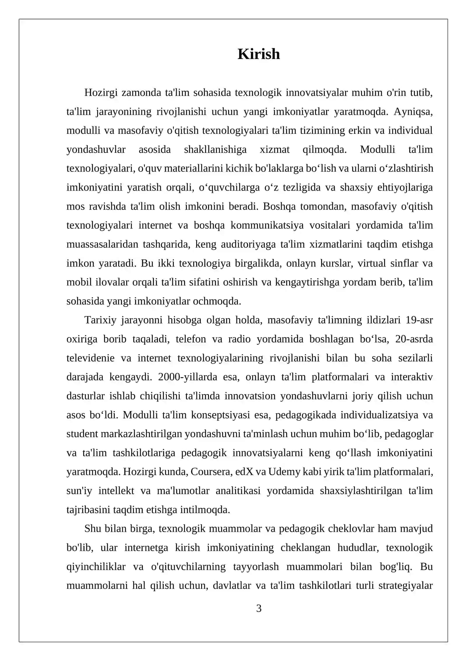 MUSTAQIL ISH MODULLI VA MASOFAVIY O'QITISH TEXNOLOGIYALARI 3