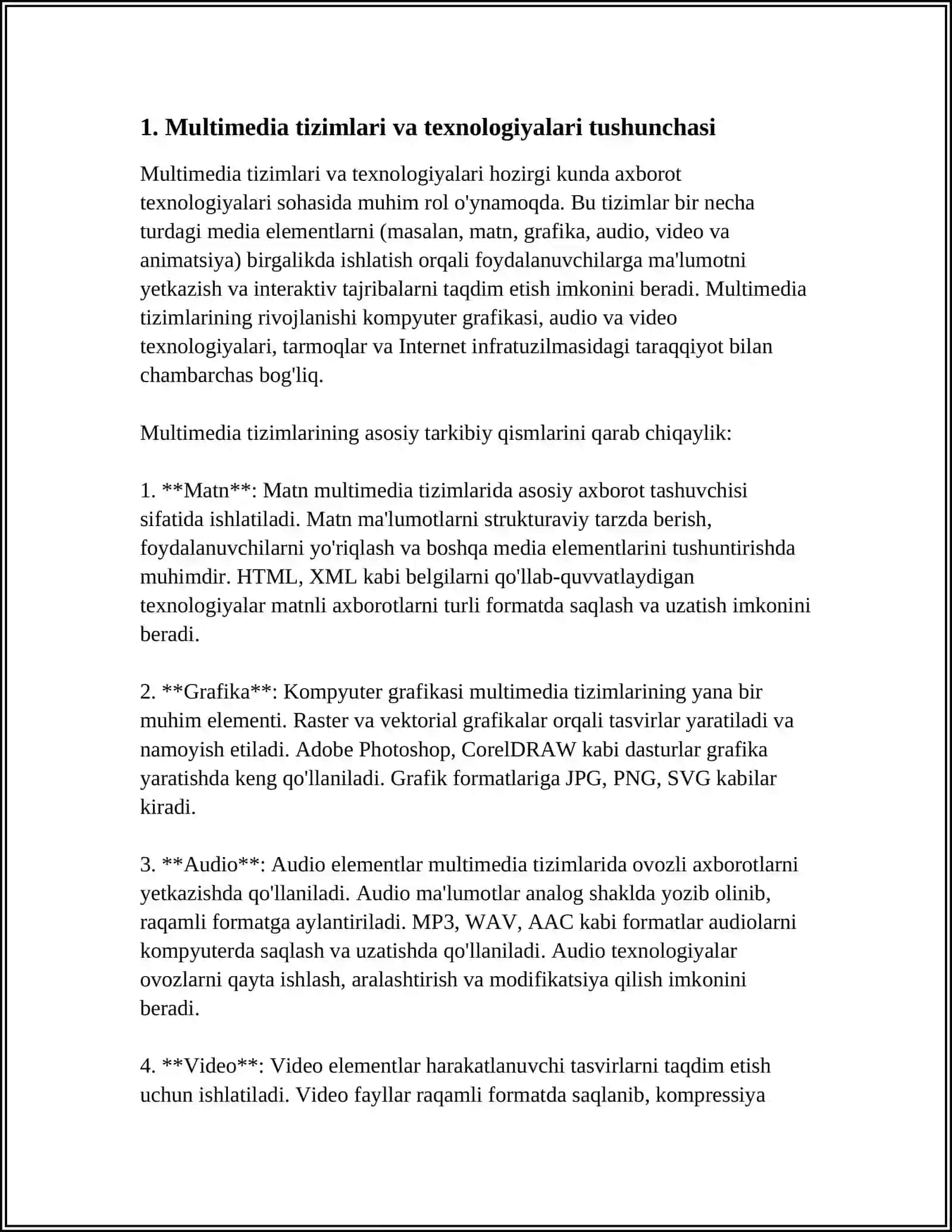 MULTIMEDIA TIZIMLARI VA TEXNOLOGIYALARI FANINING TAQDIMOTLAR TAYYORLASHDA QOʻLLANILADIGAN AMALIY DASTURIY PAKETLAR MAVZUSIDA ELEKTRON SAHIFA YARATISH 3