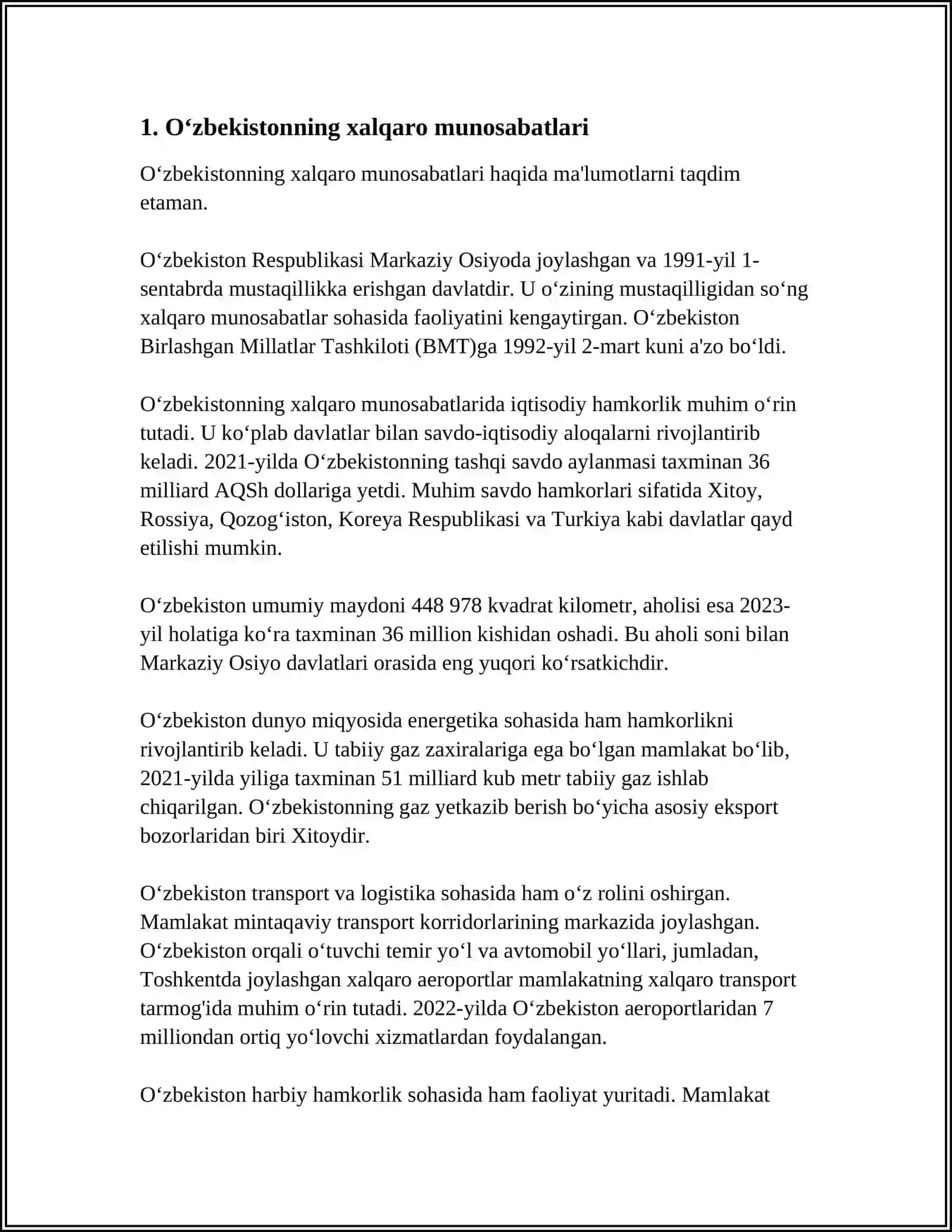 O'ZBEKISTON VA JAHON HAMJAMIYATI 3