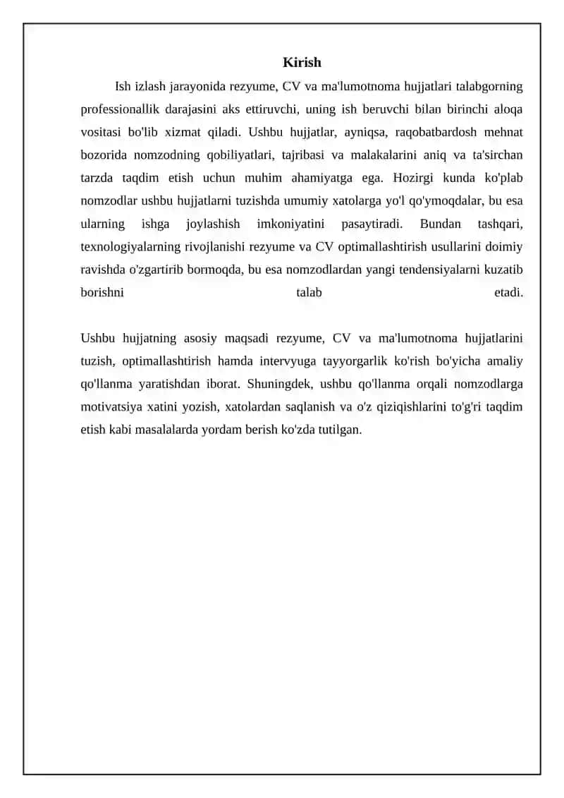 Rezyume, CV, Ma’lumotnoma hujjatlari 3
