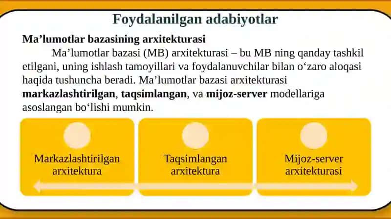 Ma’lumotlar Bazasi Arxitekturasi 3