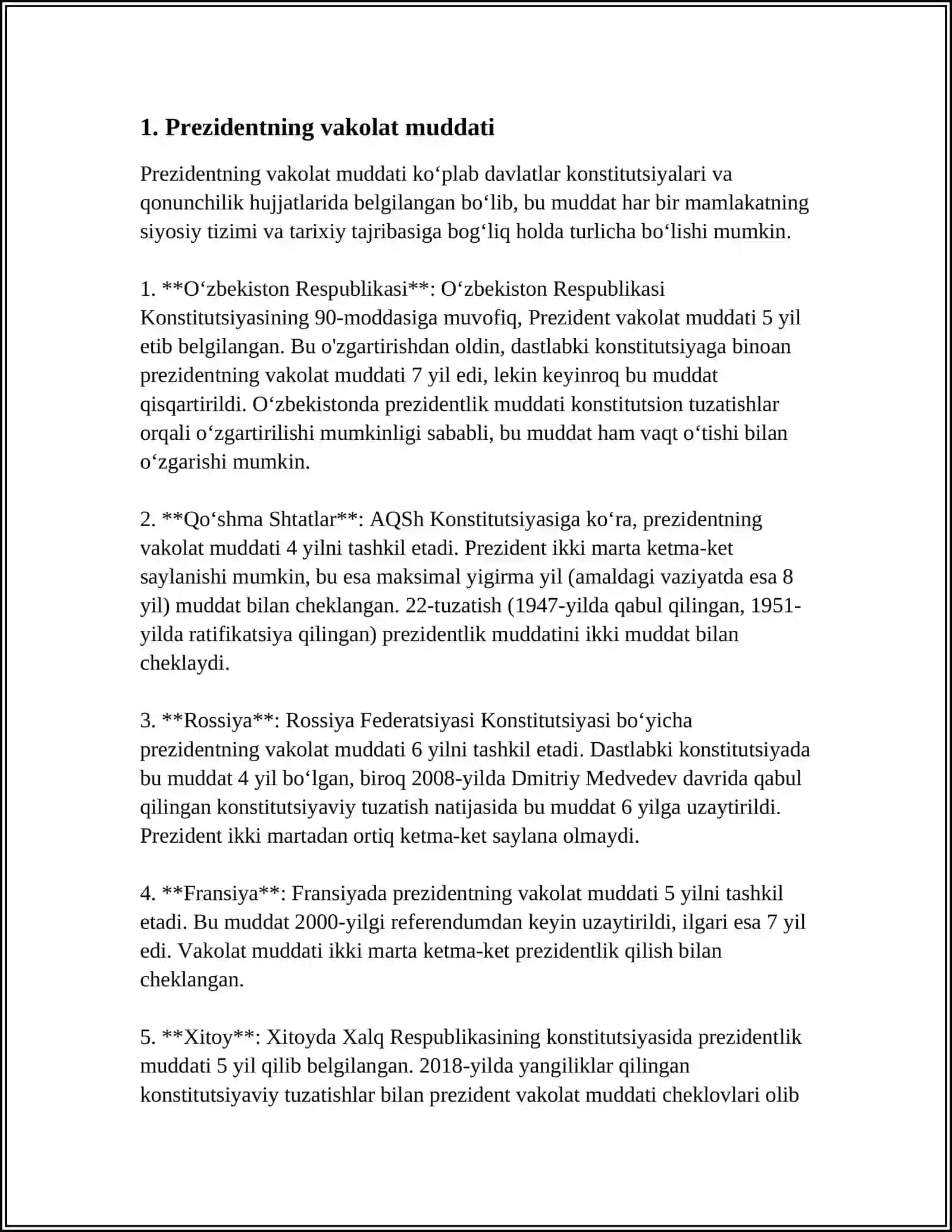 O'ZBEKISON RESPUBLIKASI PREZIDENTINING HUQUQIY HOLATI 3