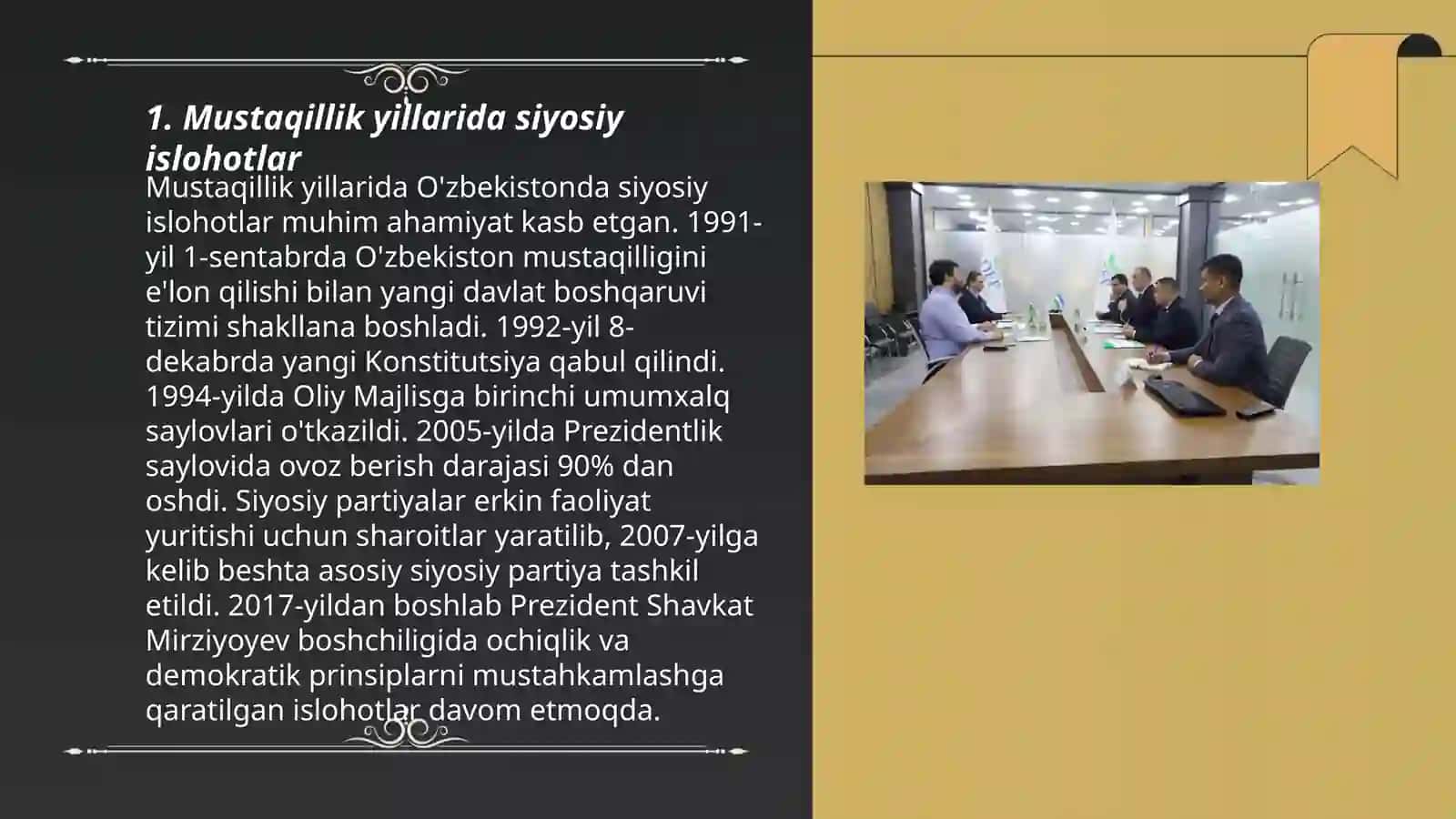 O'zbekistonda demokratik fuqarolik jamiyati asoslarining shakllanishi amalga oshirilgan islohotlar 3