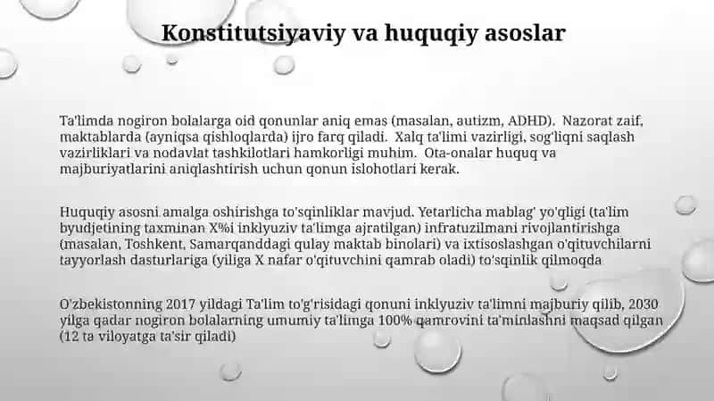 Oʻzbekistonda inklyuziv ta'limning me'yoriy - huquqiy bazasini tahlil qilish 3